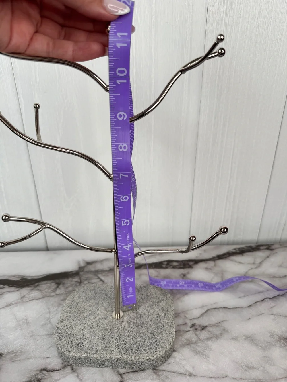 cupcakes & cashmere Silver Jewelry Tree with Gray Stone Base